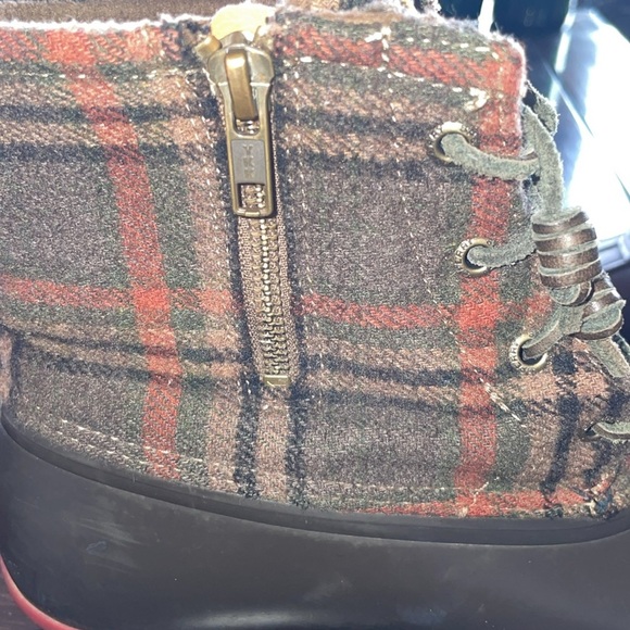 Sperry Waterproof Saltwater Duck Boots Brown Flannel Plaid Ankle Hiker - Picture 9 of 9